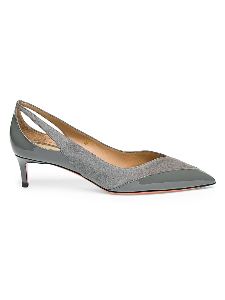 Women's Suede & Patent Leather Cut-Out Pumps - Grey - Size 11