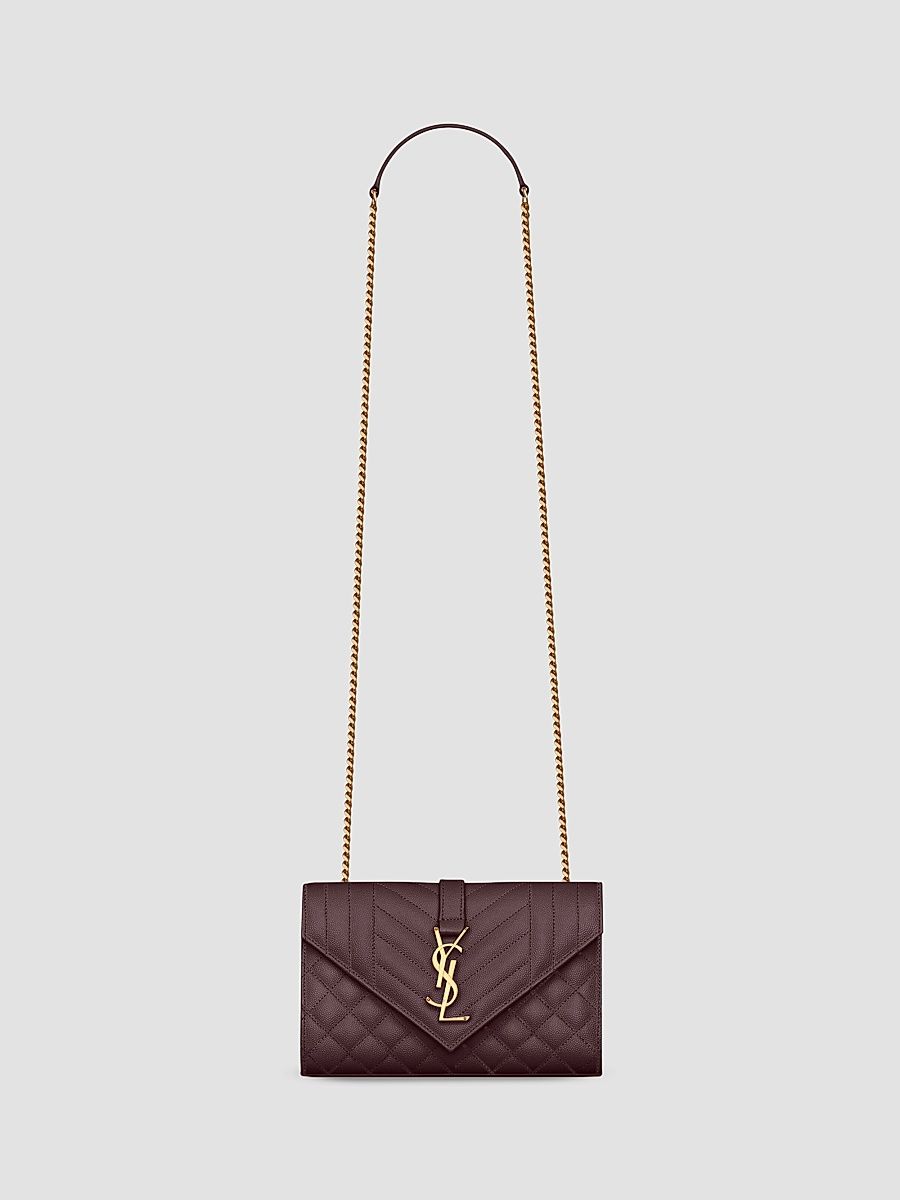 Saint Laurent Women's Envelope Crossbody Bag in Grain De Poudre Leather - Rouge Cabernet