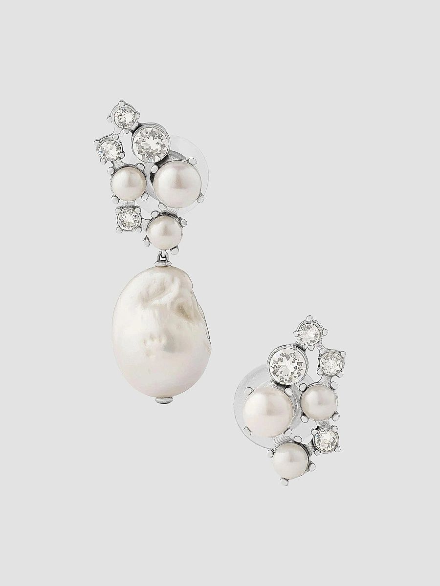 Givenchy Women's Crystal Pearl Asymmetric Earrings in Metal, Crystals and Pearls - White Silvery