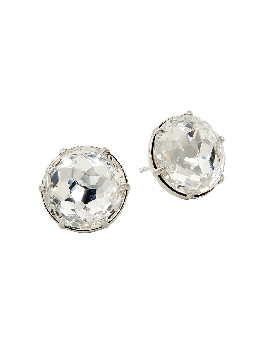 Women's Silvertone Or Goldtone Glass Crystal Stud Earrings - Crystal