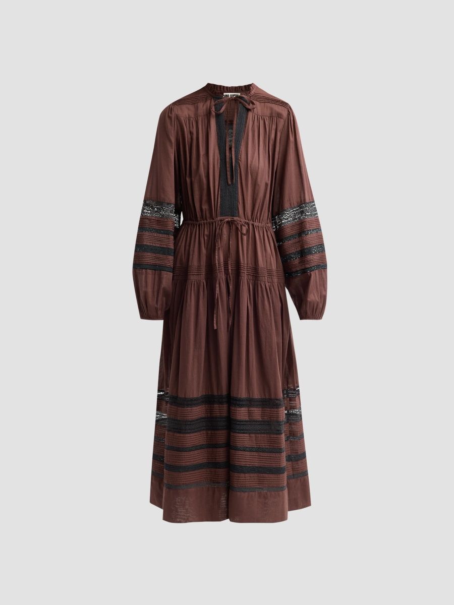 Ciao Lucia Women's Marette Striped Cotton Mesh Midi Dress - Brown - Size XL