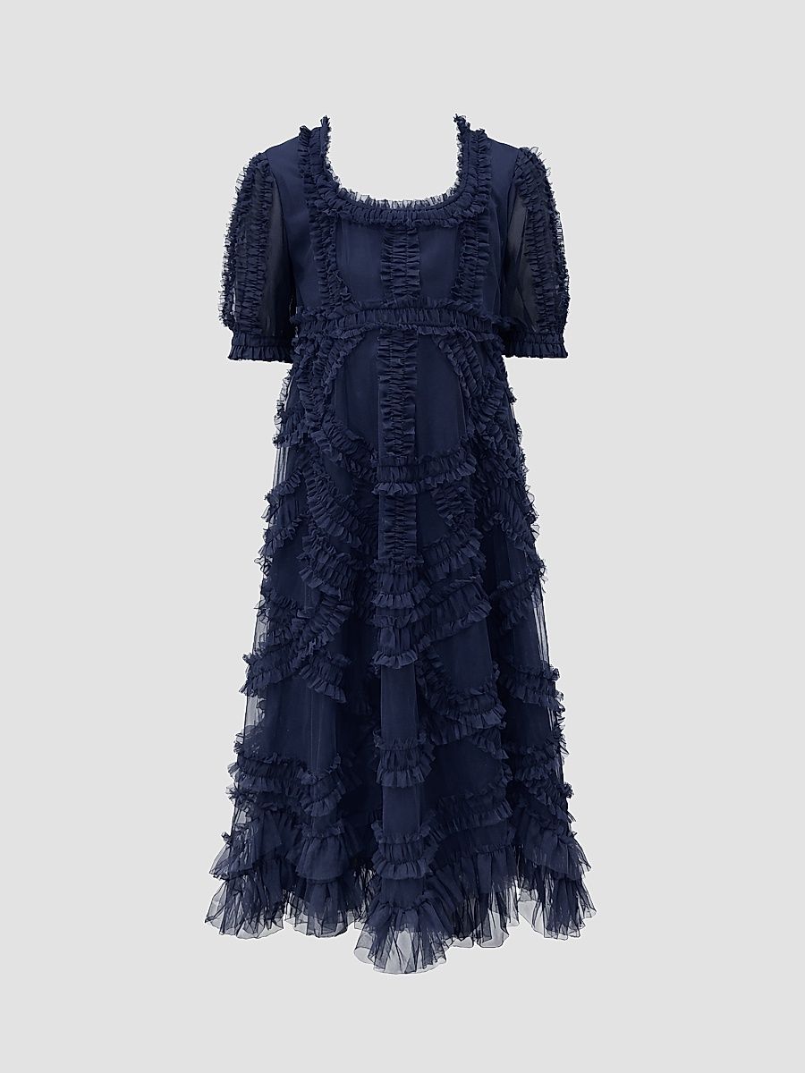 Little Girl's & Girl's Ruffled Mesh Dress - Indigo - Size 14