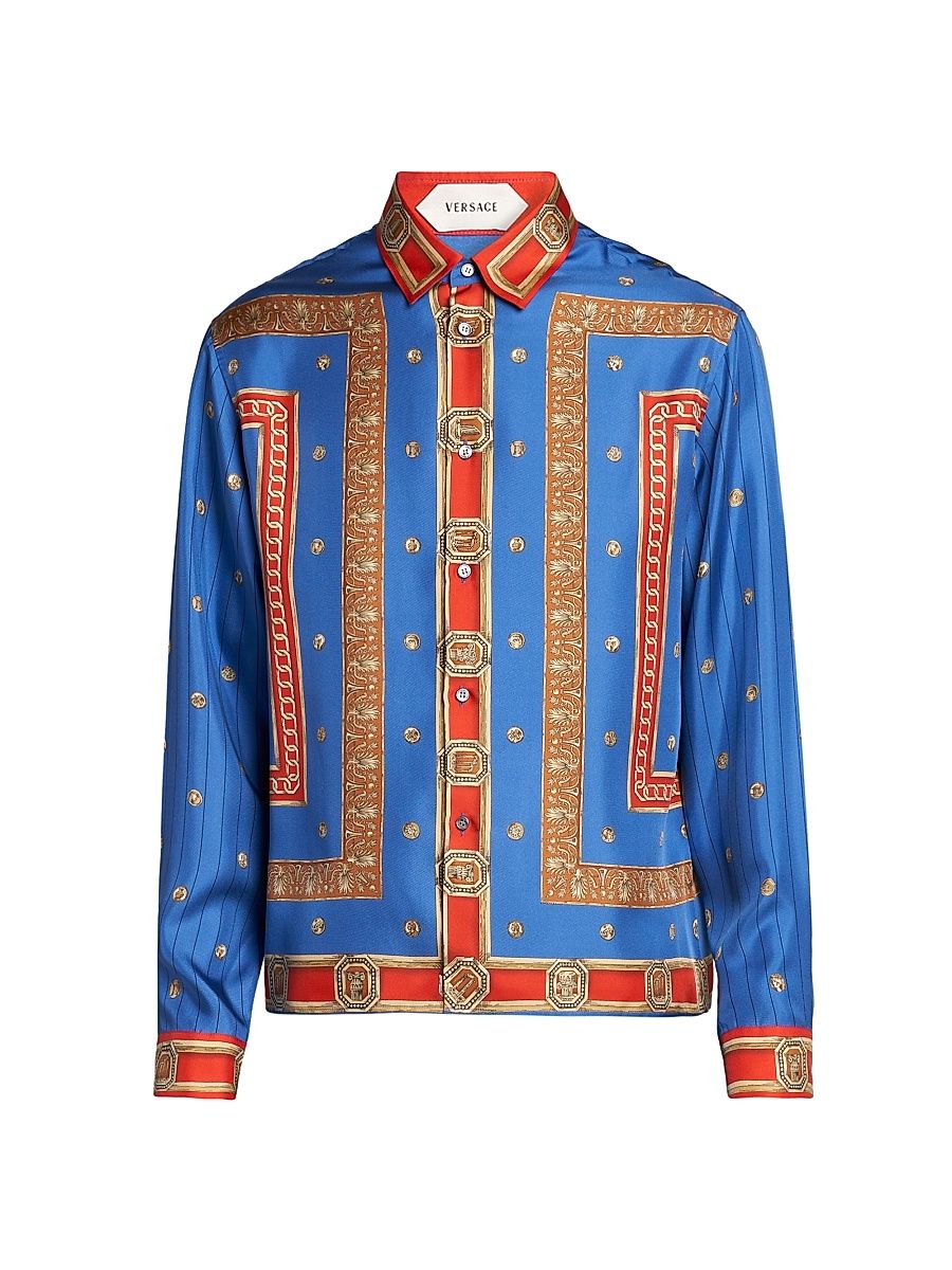 Men's The Ring Master Silk Twill Shirt - Royal Blue Red - Size 40