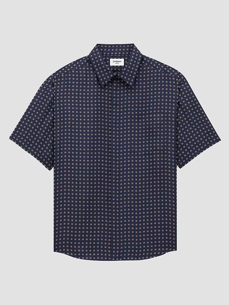 Saint Laurent Men's Shirt in Square Silk - Marine - Size 15.5