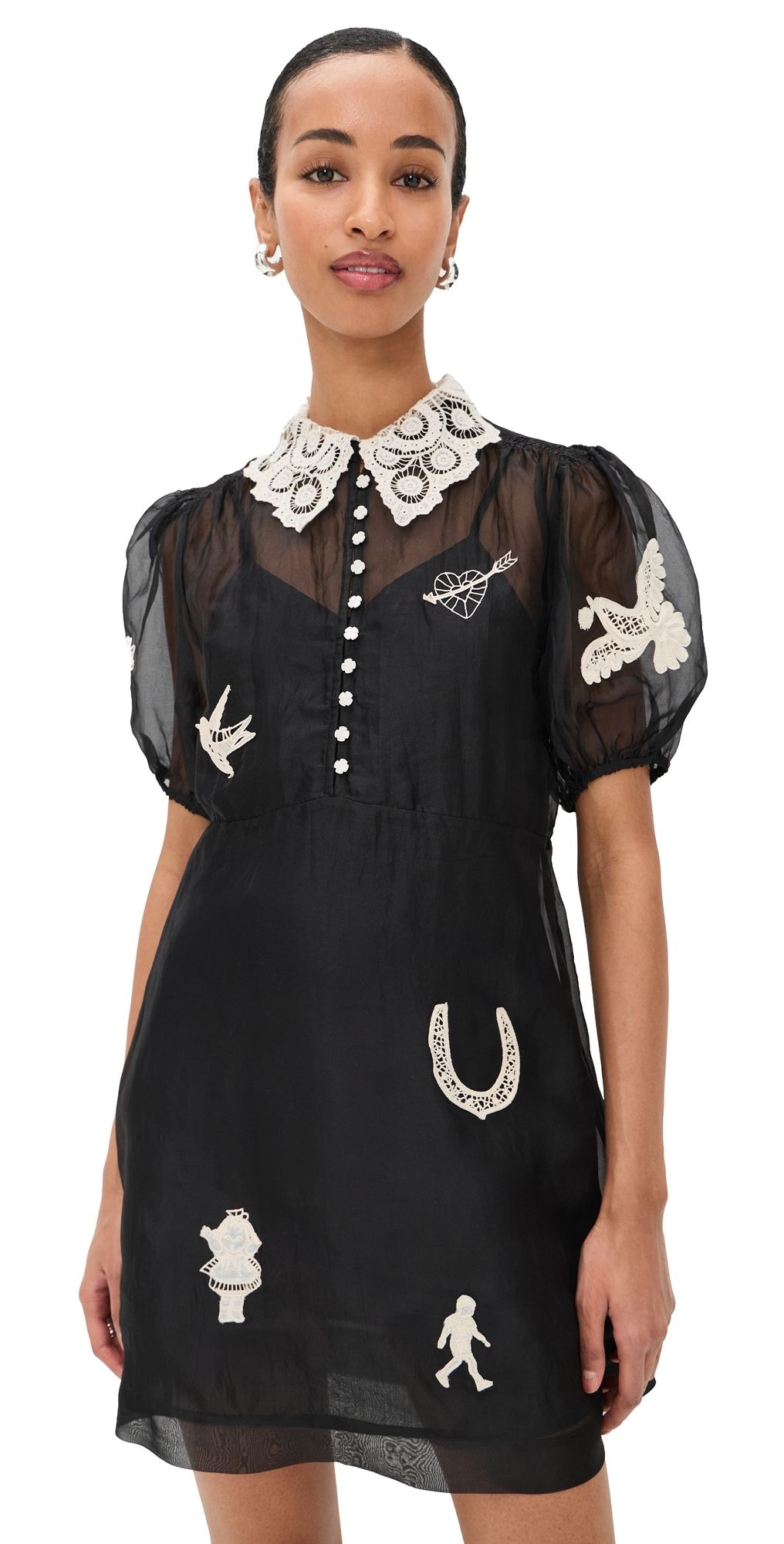 Sea Ellison Puff Sleeve Silk Mini Dress Black 10