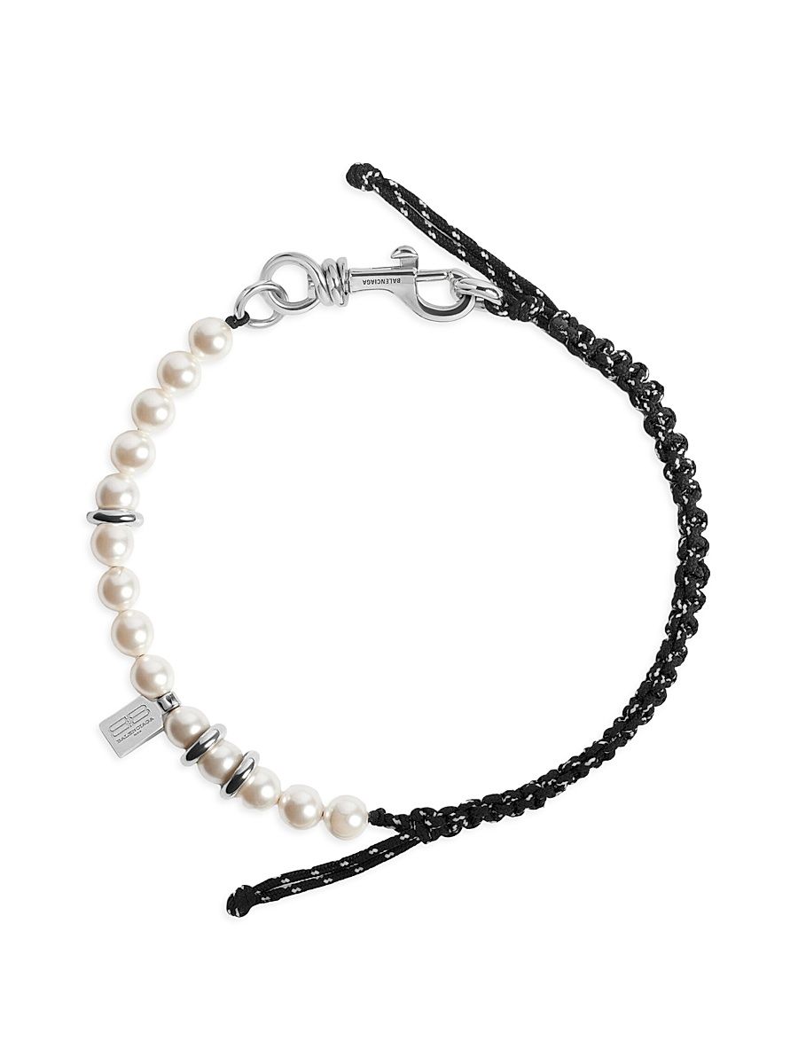 Men's Malibu Pearl Bracelet and Choker - Black White Shiny Silver
