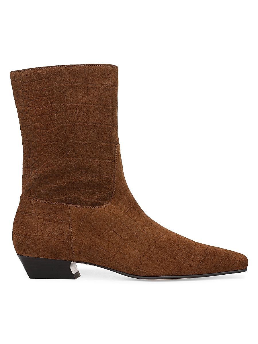 Women's Addison Snake-Embossed Suede Ankle Boots - Saddle - Size 11