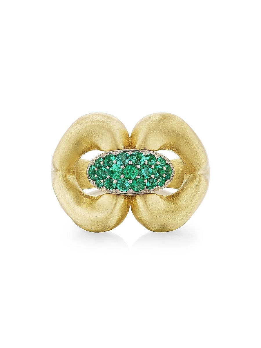 Women's Nautical 18K Yellow Gold & Emerald Ring - Emerald - Size 6