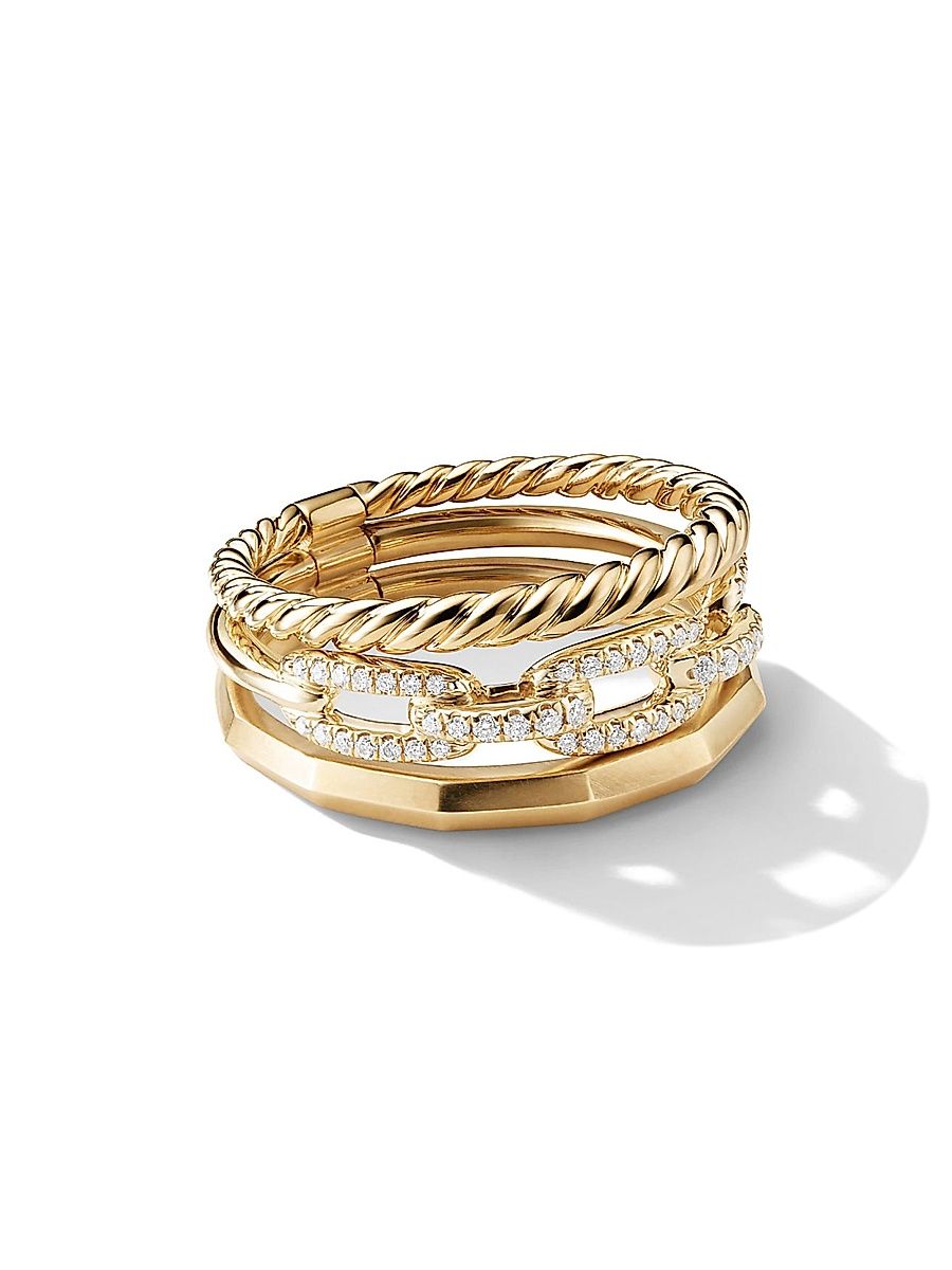 Women's Stax Three Row Ring in 18K Yellow Gold - Diamond - Size 9