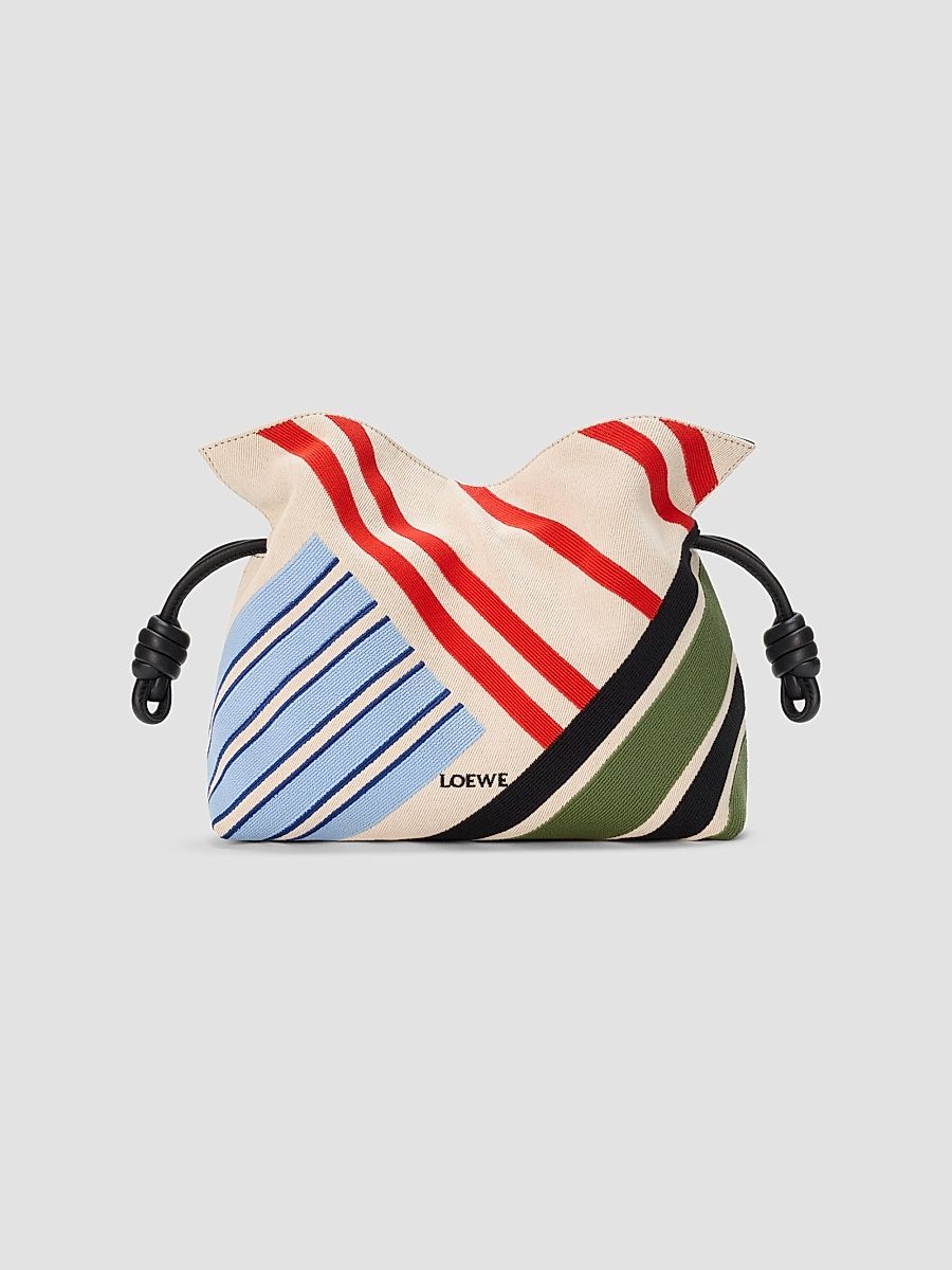 Women's Flamenco Medium Embroidered Canvas Clutch Bag - Ecru Multicolor