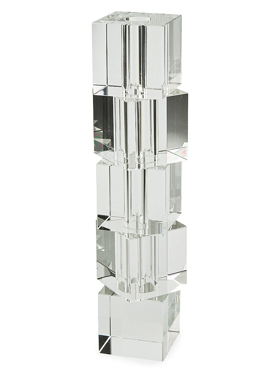Crystal Stacked Block Bud Vase - Clear - Size Large