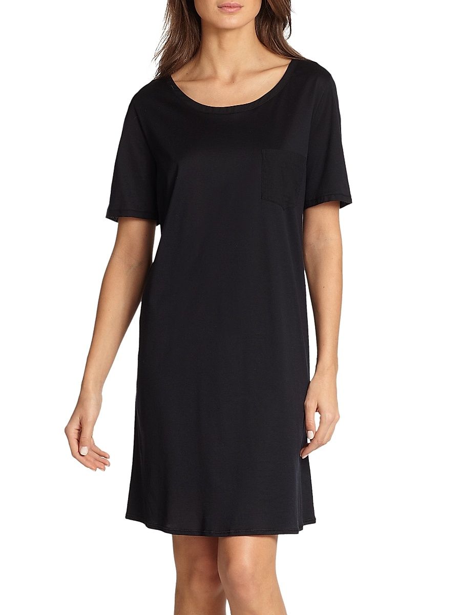 Women's Cotton Deluxe Short-Sleeve Gown - Black - Size Medium