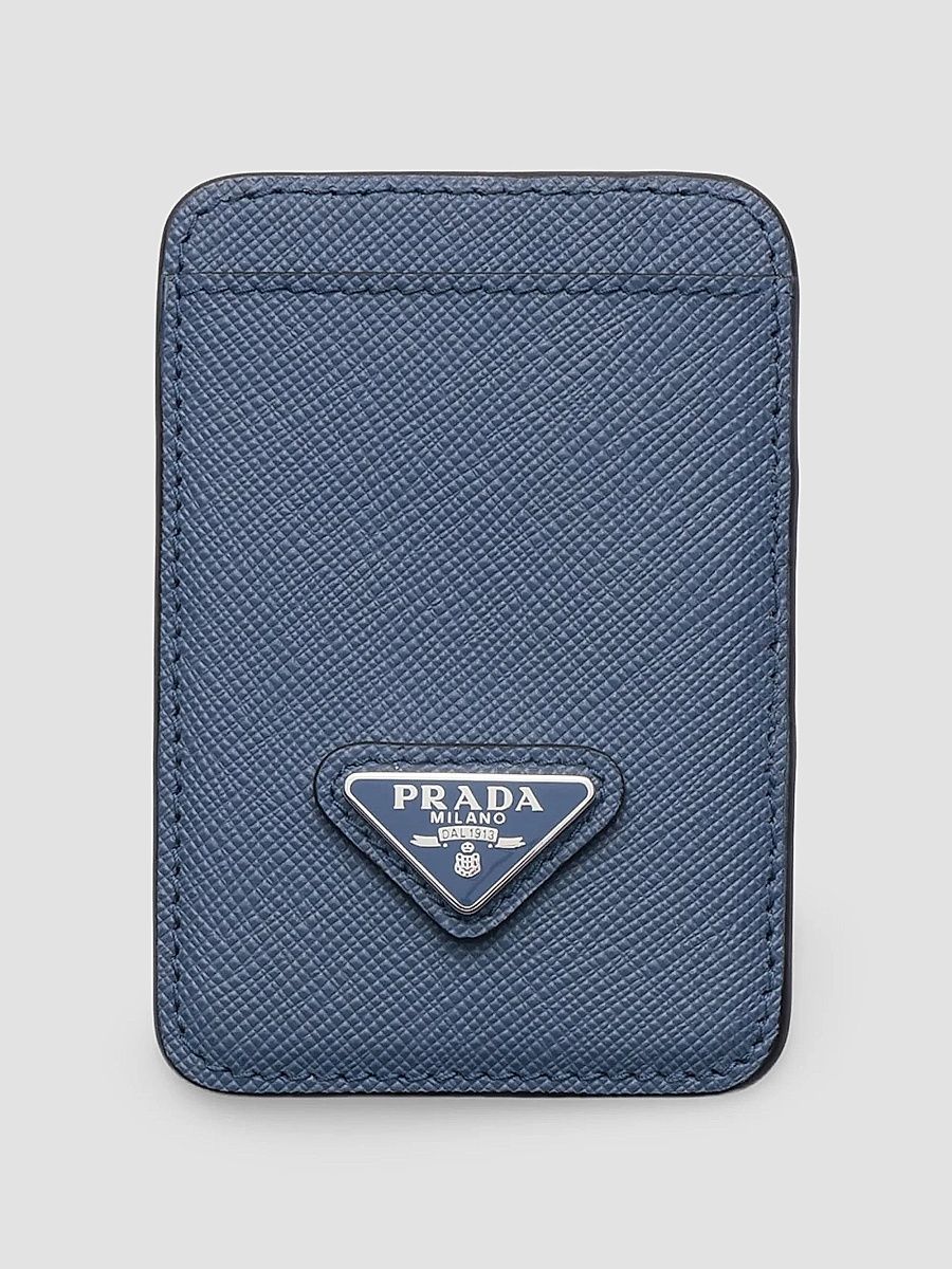 Prada Men's Saffiano Leather Card Holder - Blue