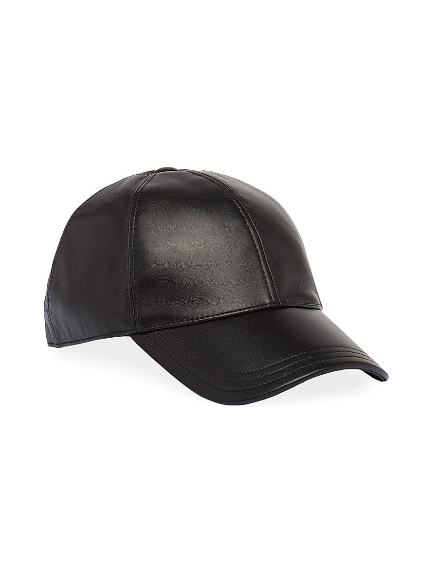 Men's Nappa Leather Baseball Cap - Black - Size Large