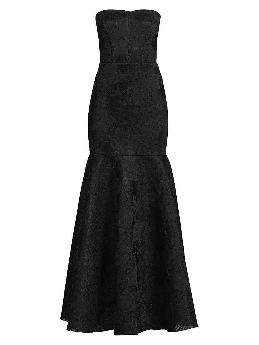 Women's Kristy Jacquard Strapless Trumpet Gown - Black - Size 12
