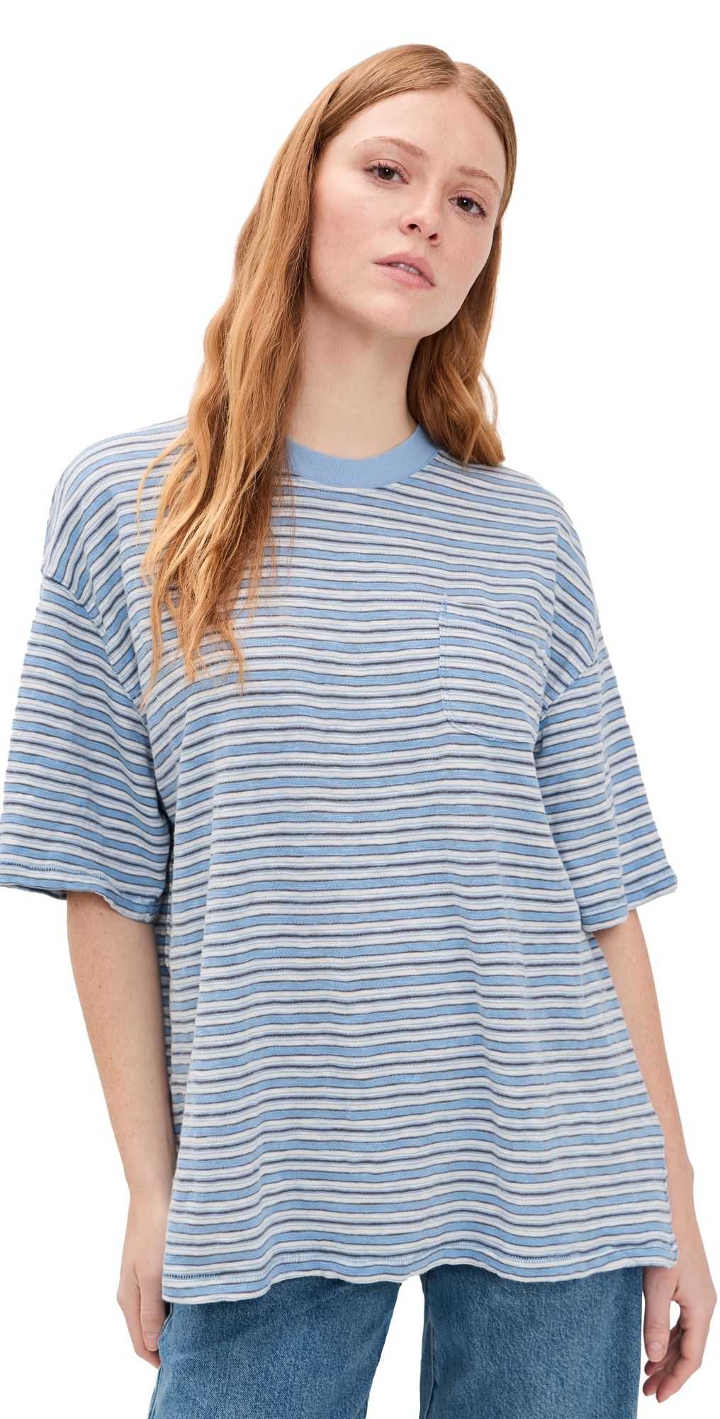 Free People All Love Oversized Pocket Tee Blissful Blue Combo S