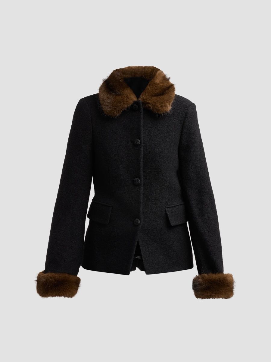 DÔEN Women's Lennon Faux-Fur Virgin Wool Jacket - Black - Size 14