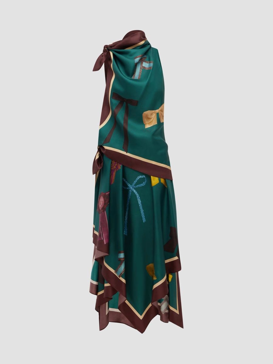 Women's Rosette Silk Scarf Midi Dress - Teal - Size 8