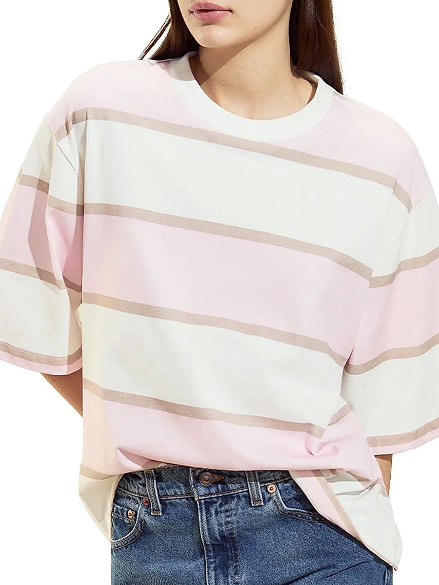 Women's Malibu Striped Oversized T-Shirt - Pink White - Size Small