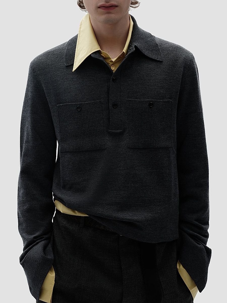 Bottega Veneta Men's Knit Merino-Wool Polo Sweater - Midnight Blue - Size Large