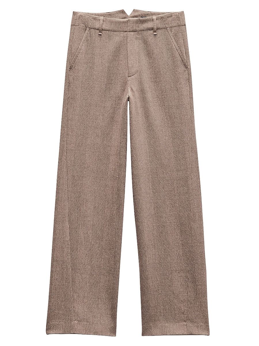 Women's Shea Wool Straight-Leg Trousers - Camel Plaid - Size 10