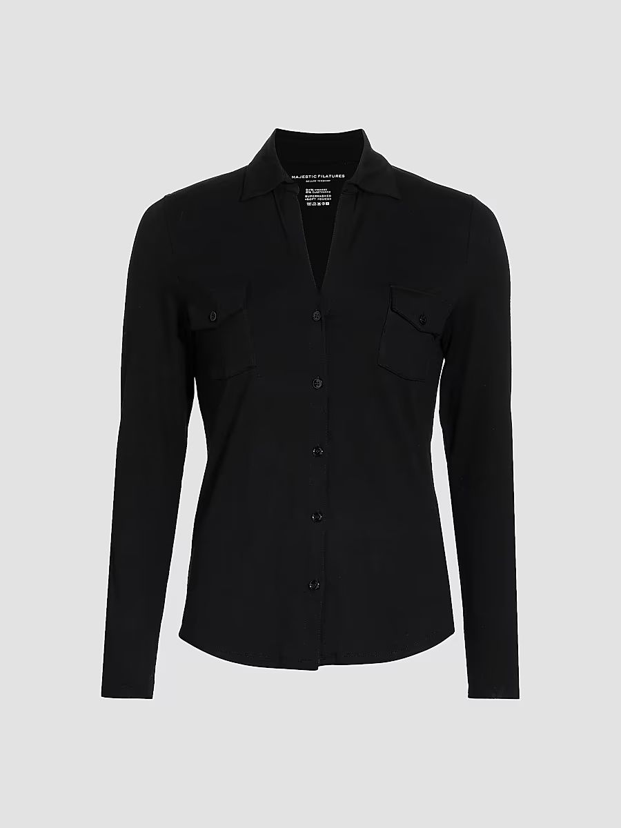 Majestic Filatures Women's Soft Touch Long-Sleeve Pocket Shirt - Noir - Size Large