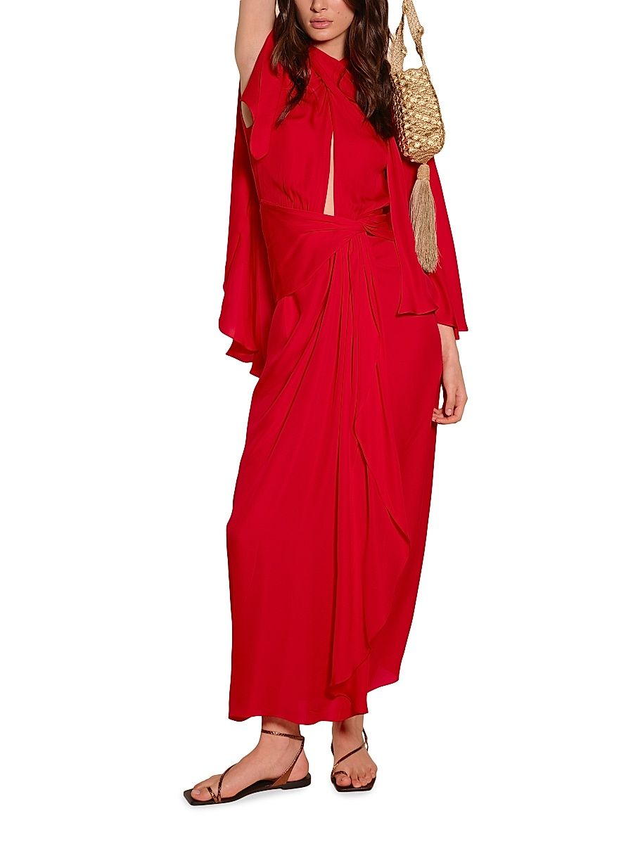 Women's Micaela Cape Town Silk Capelet Maxi Dress - Aztec Red - Size 8