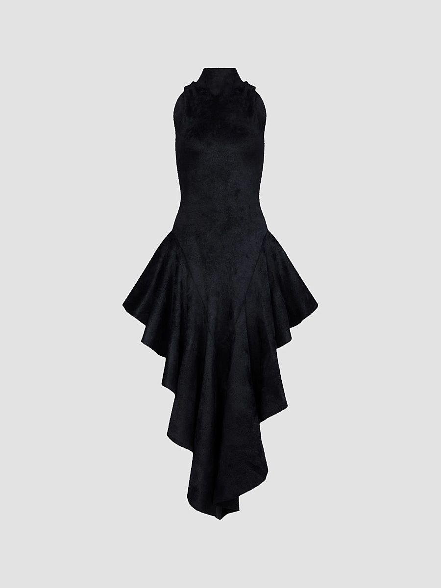 ALAÏA Women's Pointed Tailored Velvet Midi Dress - Noir Alaia - Size 4