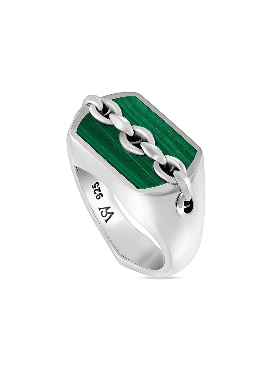 Men's Inline Razer Sterling Silver & Malachite Signet Ring - Silver - Size 11