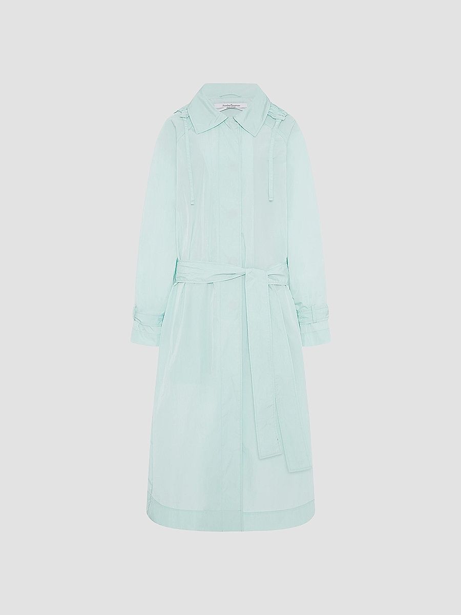 Women's Nylon Trench Coat - Aquamarine - Size Small