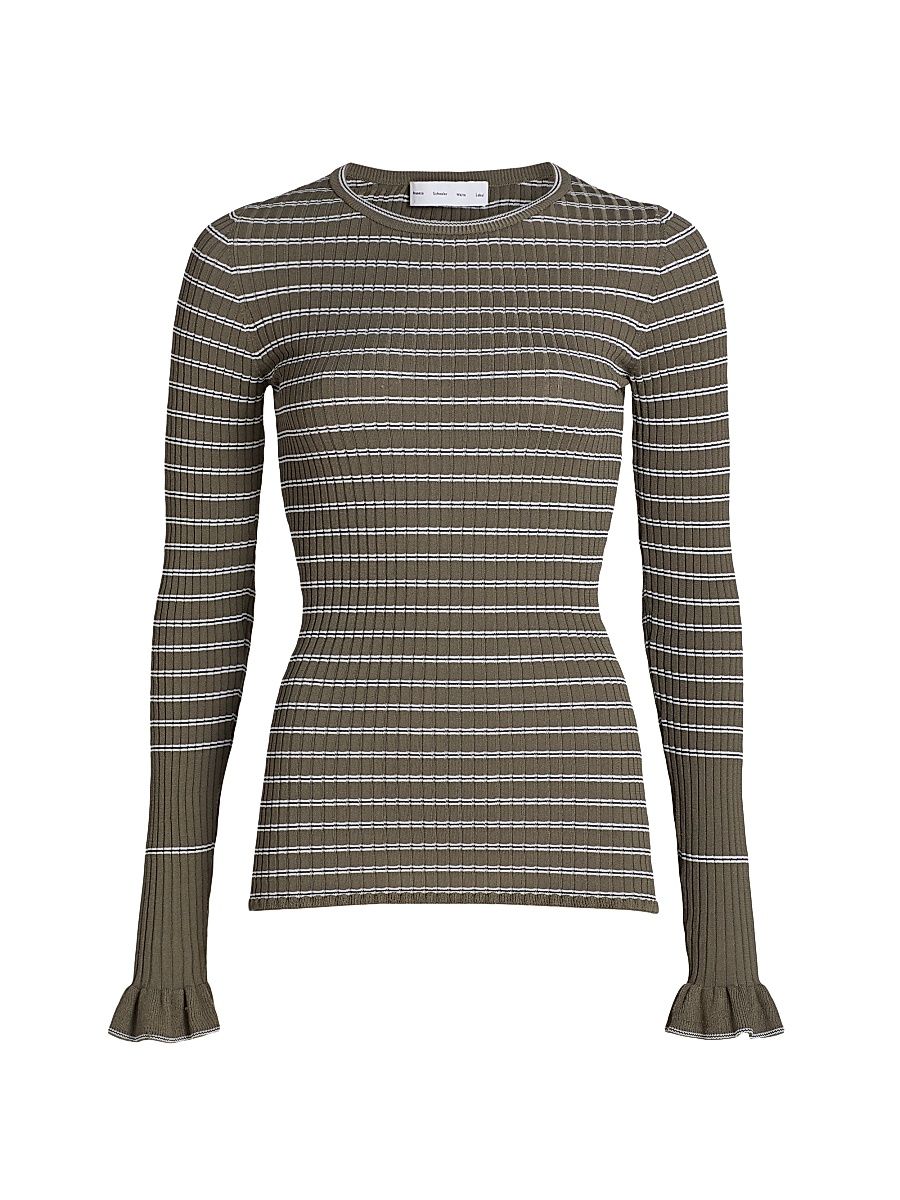 Women's Yasmine Striped Rib-Knit Sweater - Ivy White - Size XL