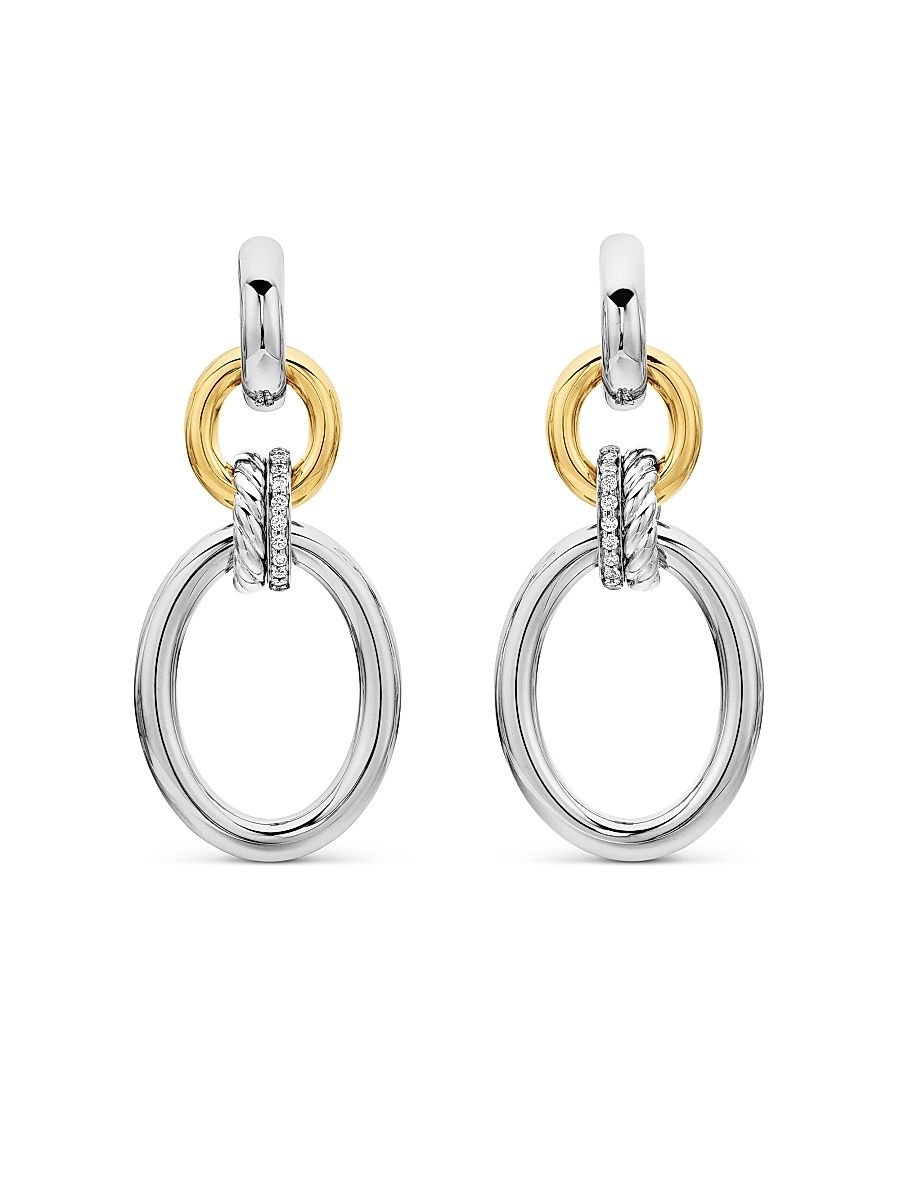 Women's DY Mercer Circular Drop Earrings In Sterling Silver With 18K Yellow Gold And Pavé Diamonds - Silver