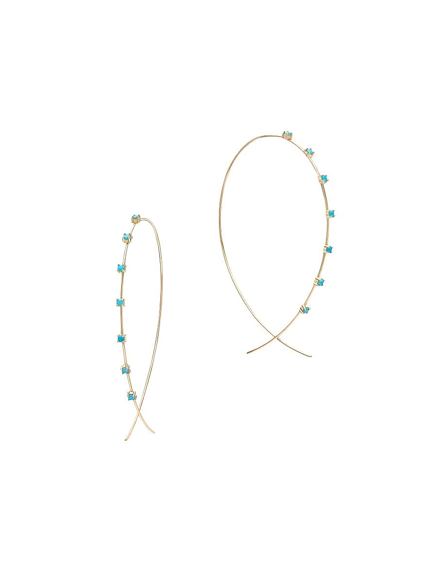 Women's 14K Yellow Gold & Turquoise Upside-Down Hoop Earrings/64MM - Yellow Gold
