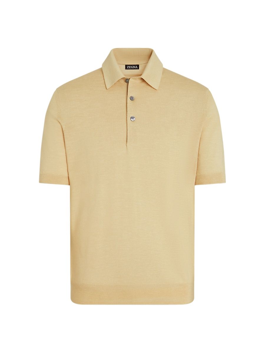 Men's Silk Cashmere and Linen Polo Shirt - Light Yellow - Size 40