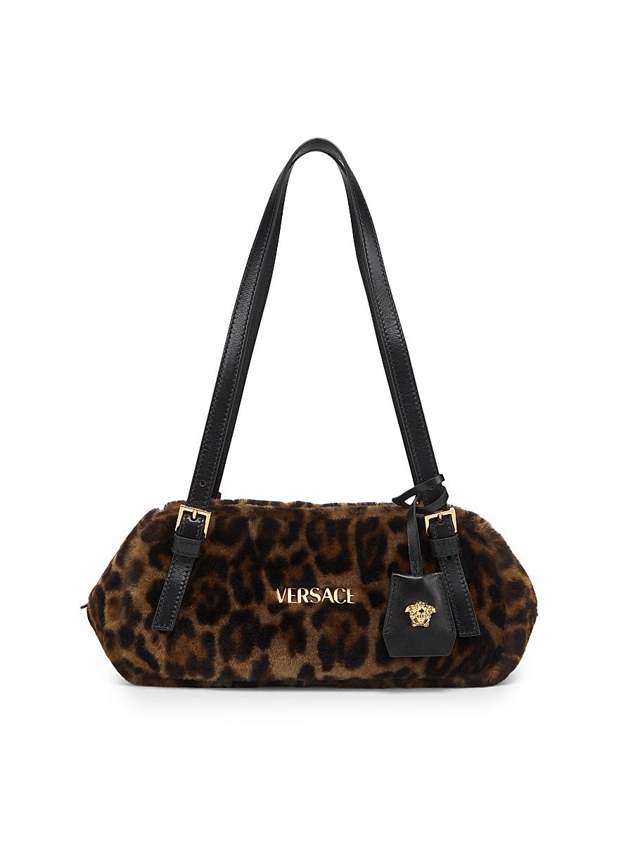 Women's Leopard-Print Shearling Shoulder Bag - Leopard Black Versace Gold