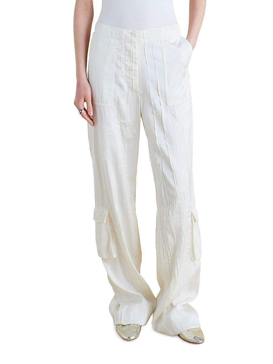 Women's Crinkled Satin Cargo Trousers - Navy - Size 12