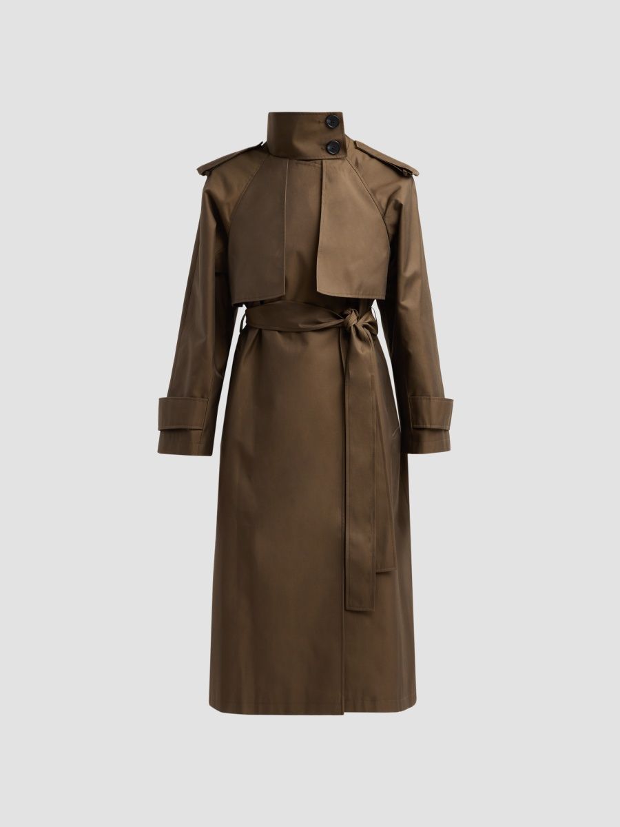 Mercer Collective Women's Stand Collar Belted Trench Coat - Loden - Size XL