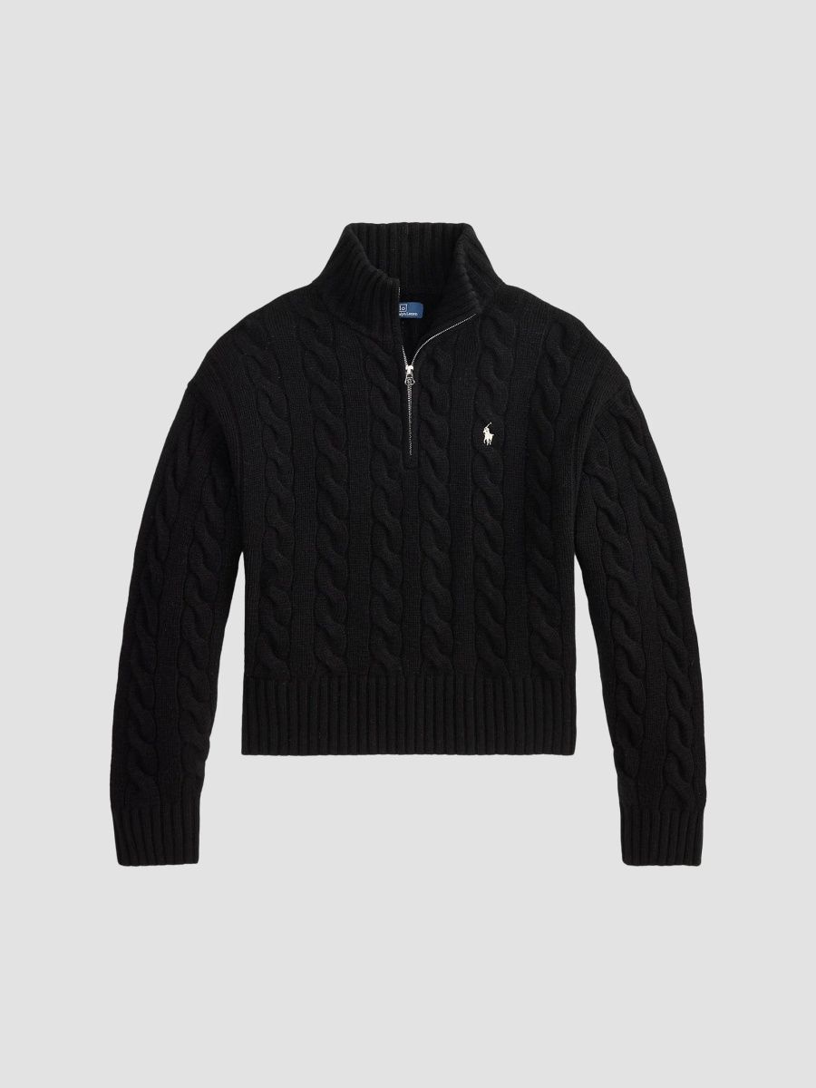 Polo Ralph Lauren Women's Cable-Knit Wool-Cashmere Half-Zip Sweater - Black - Size XS