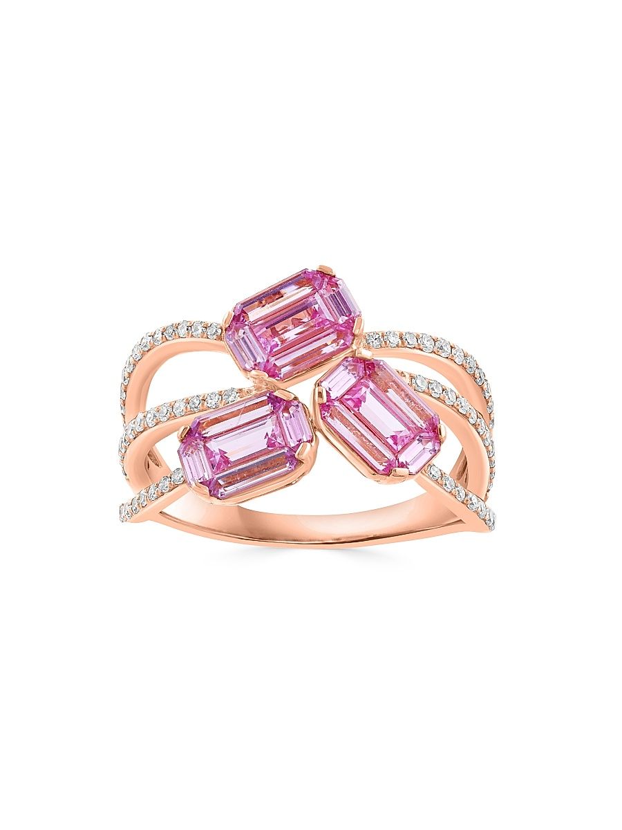 Women's 14K Rose Gold, Pink Sapphire & 0.32 TCW Diamond Ring - Rose Gold - Size 7