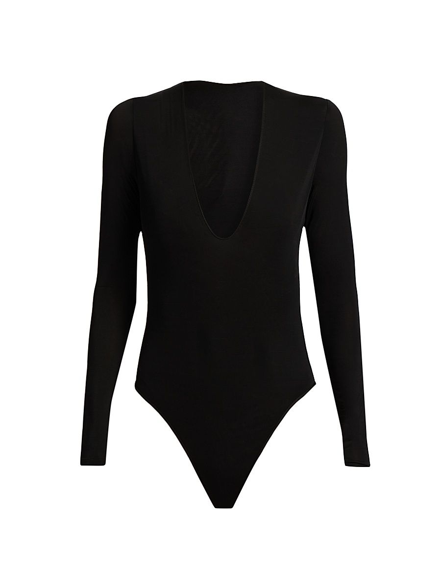 Women's Plunging V-Neck Bodysuit - Black - Size 10