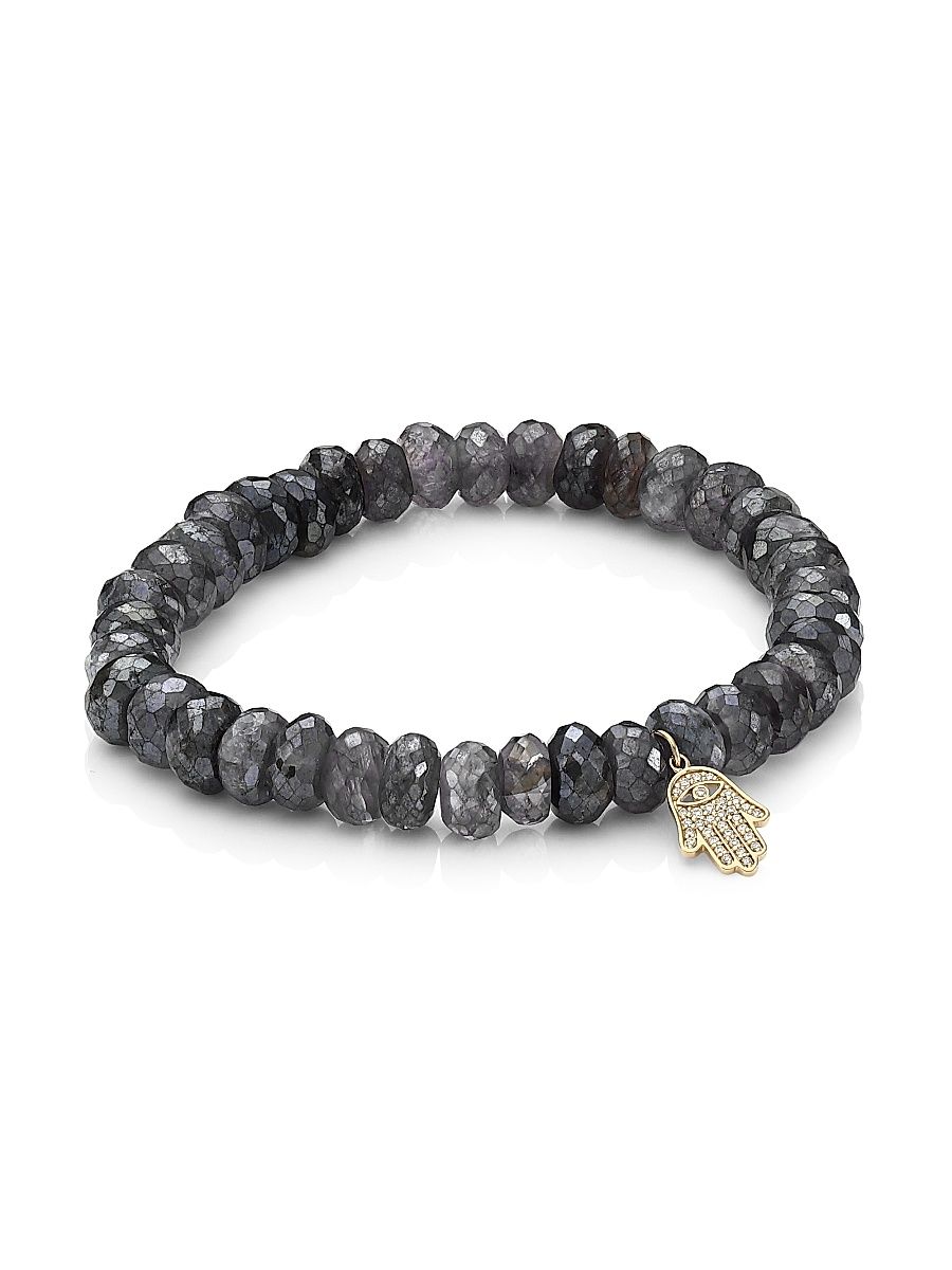 Women's 14K Yellow Gold, Diamond & Iolite Small Hamsa Beaded Bracelet - Blue