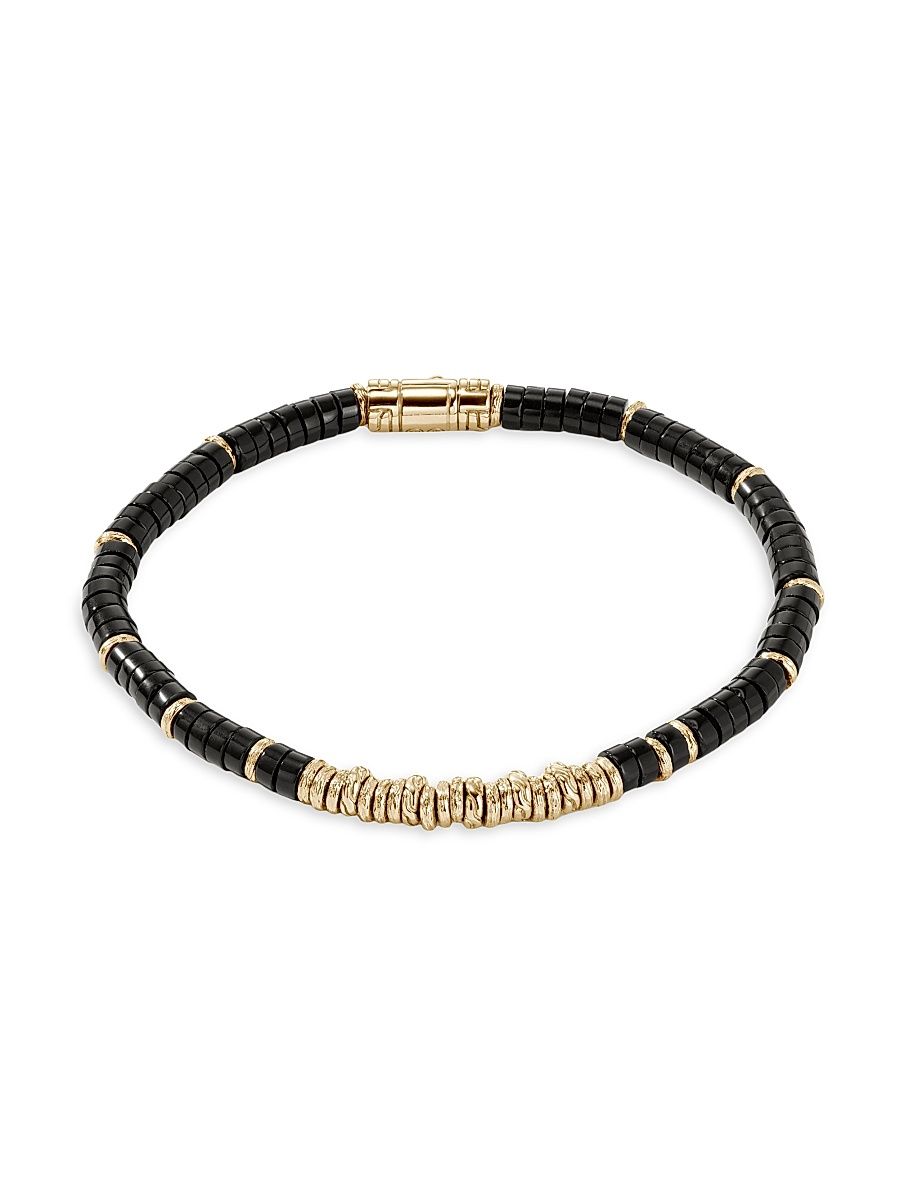 Men's Thailand 14K Gold & Black Onyx Heishi Beaded Bracelet - Black - Size XL
