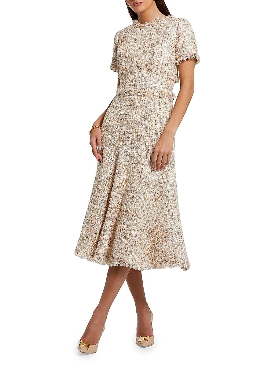 Women's Bouclé Tweed A-Line Midi-Dress - Blush - Size 14