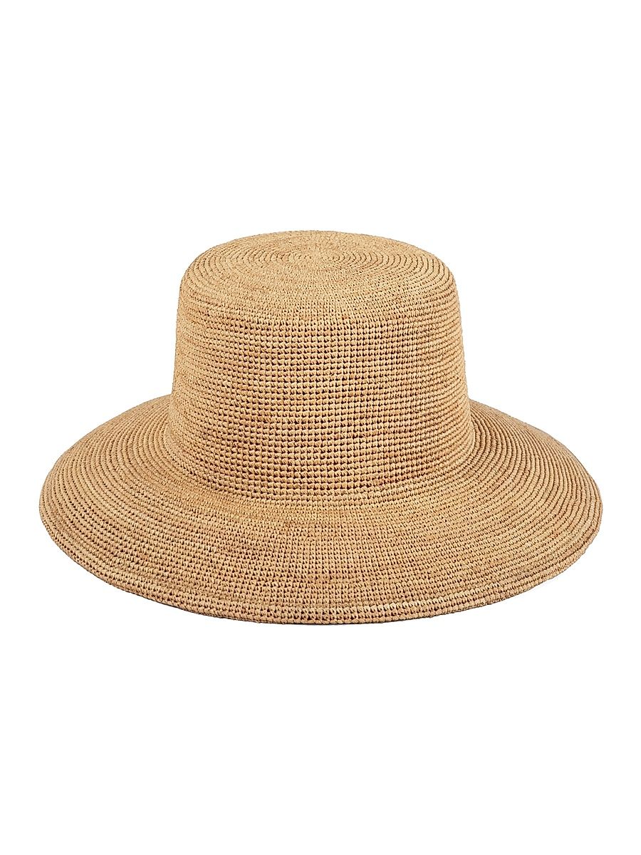Women's Wide-Brimmed Raffia Straw Bucket Hat - Natural - Size Large