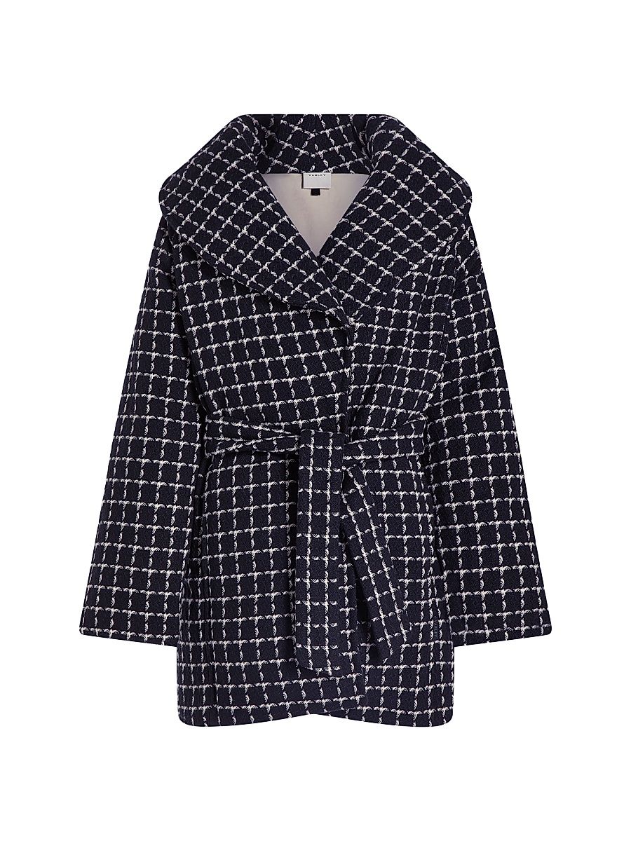 Women's Milla Checked Wool Wrap Jacket - Black Mono Check - Size Medium