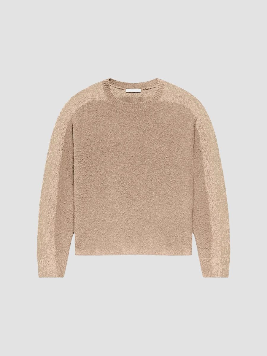Helmut Lang Men's Brush Stripe Wool Crewneck Sweater - Oatmeal - Size XL