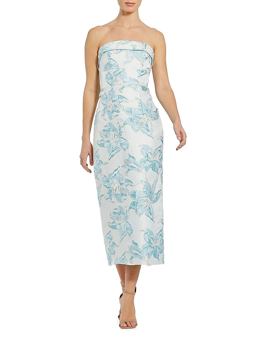 Women's Cocktail Brocade Strapless Midi-Dress - French Blue - Size 14