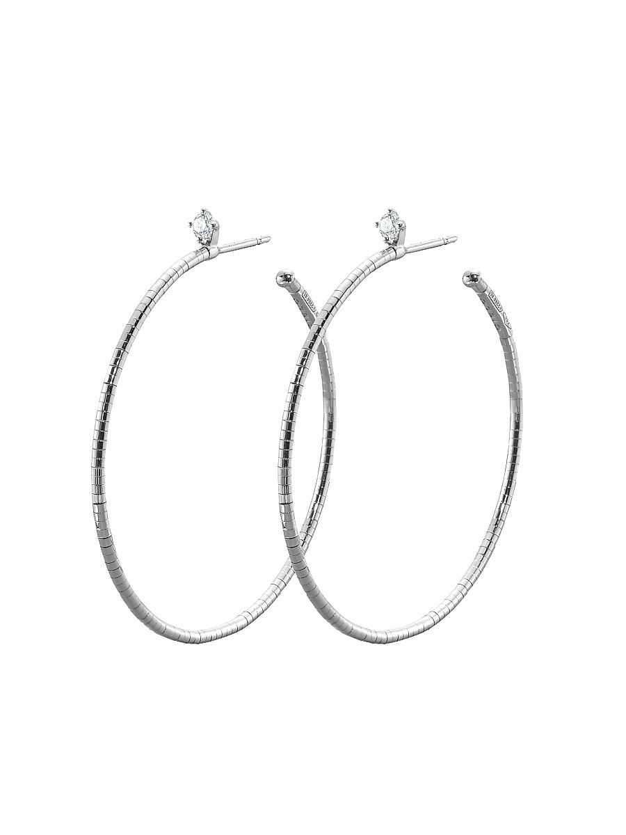 Women's Rugiada Diamanti 18K White Gold, Titanium, & Diamond Hoop Earrings/1.5" - White Gold