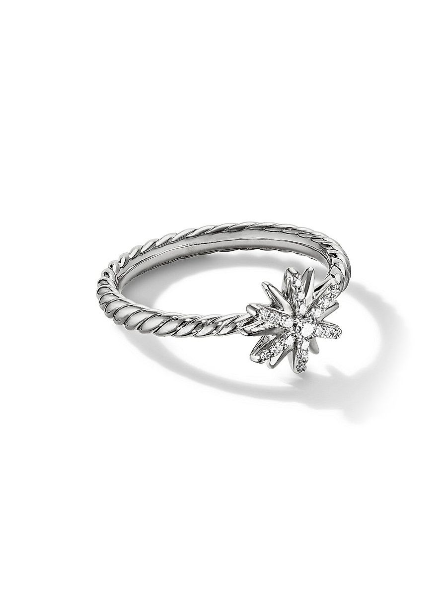 Women's Petite Starburst Ring with Pavé Diamonds - Sterling Silver - Size 7
