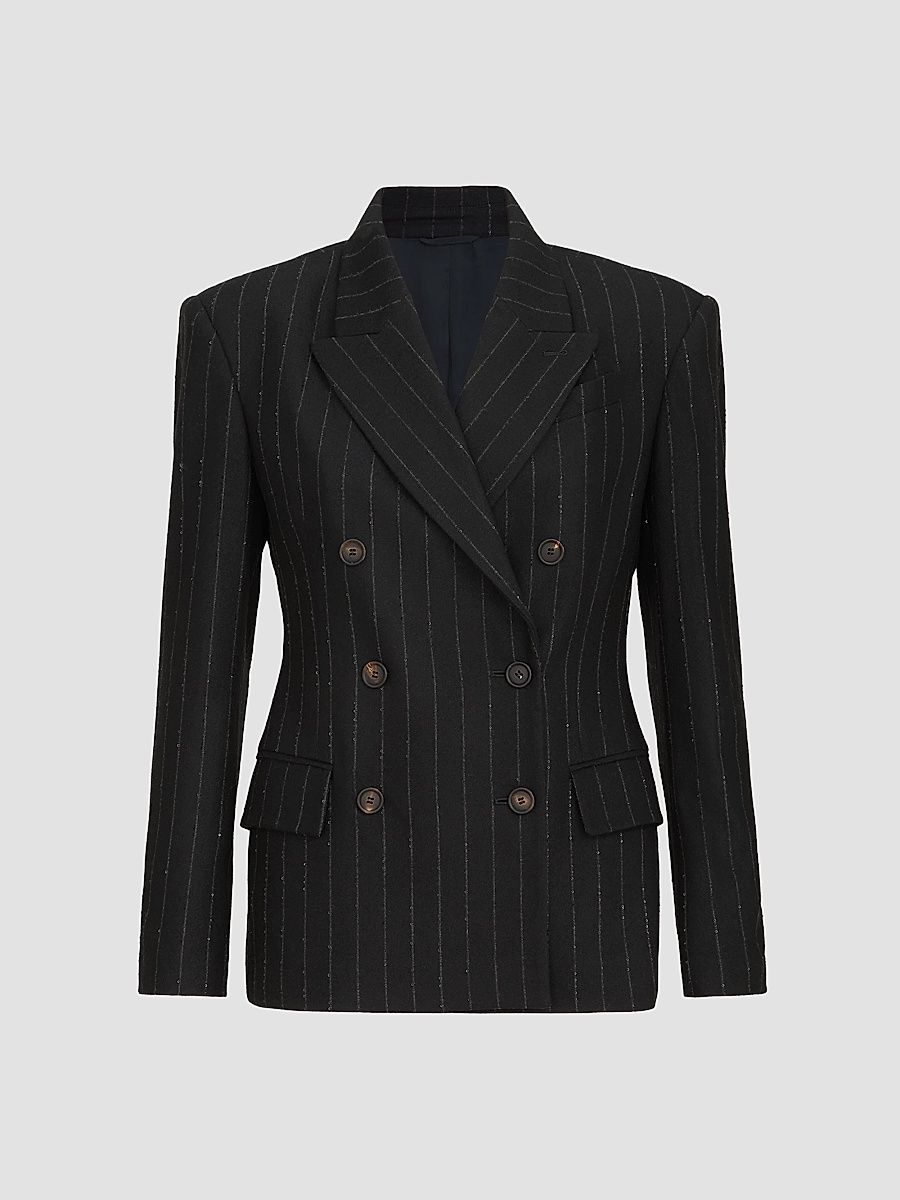 Women's Comfort Virgin Wool Dazzling Chalk Stripe Blazer with Monili - Cobalt - Size 2
